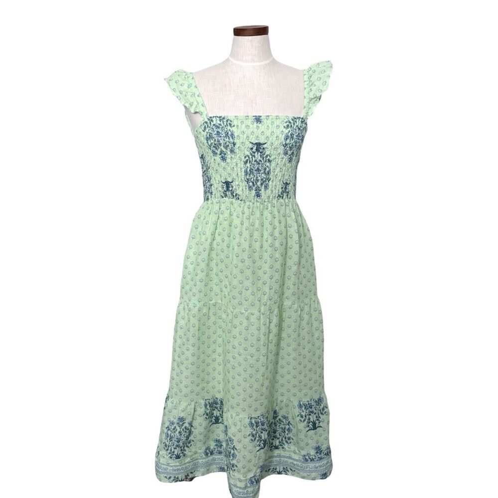 NWOT Roller Rabbit Size S 100% Linen Sundress Smocked Chest Midi Length Dress